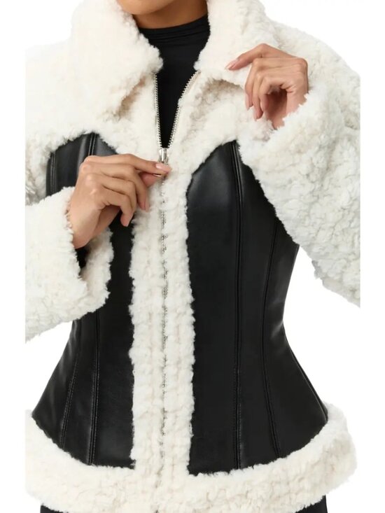 naked wardrobe Jackets & Blazers - Naked Wardrobe High Pile Fleece Jacket Black White Full Zip Rustic Size M NWT